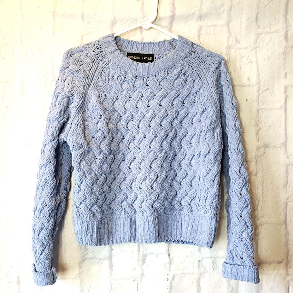 KENDALL & KYLIE Chenille Basketweave Crop Sweater